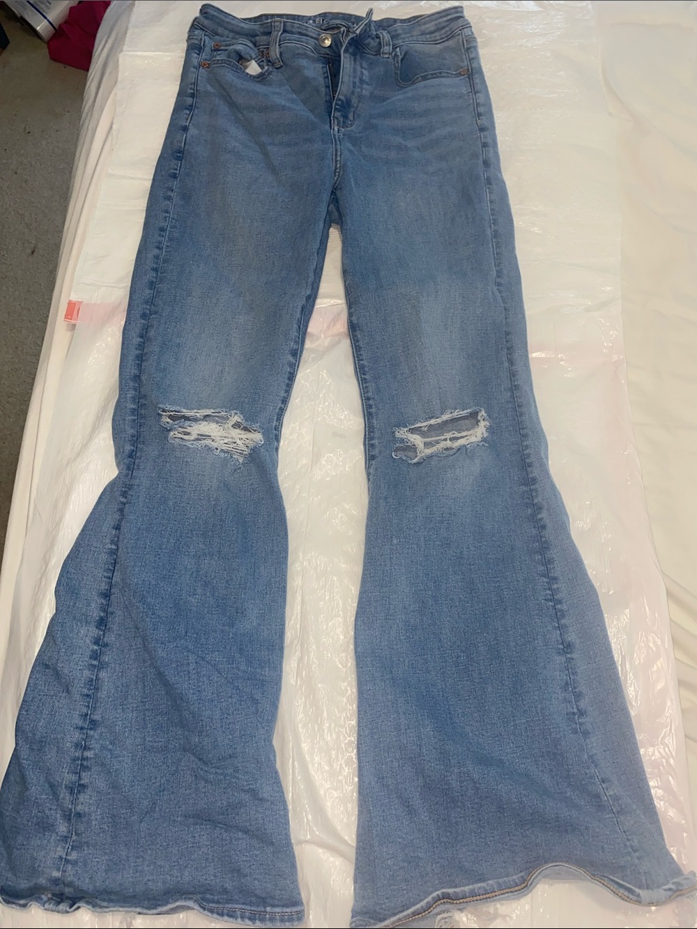 American Eagle Outfitters Light Blue Distressed Flare Jeans